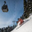 Bluebird day skiing at Whistler Blackcomb beneath the gondola