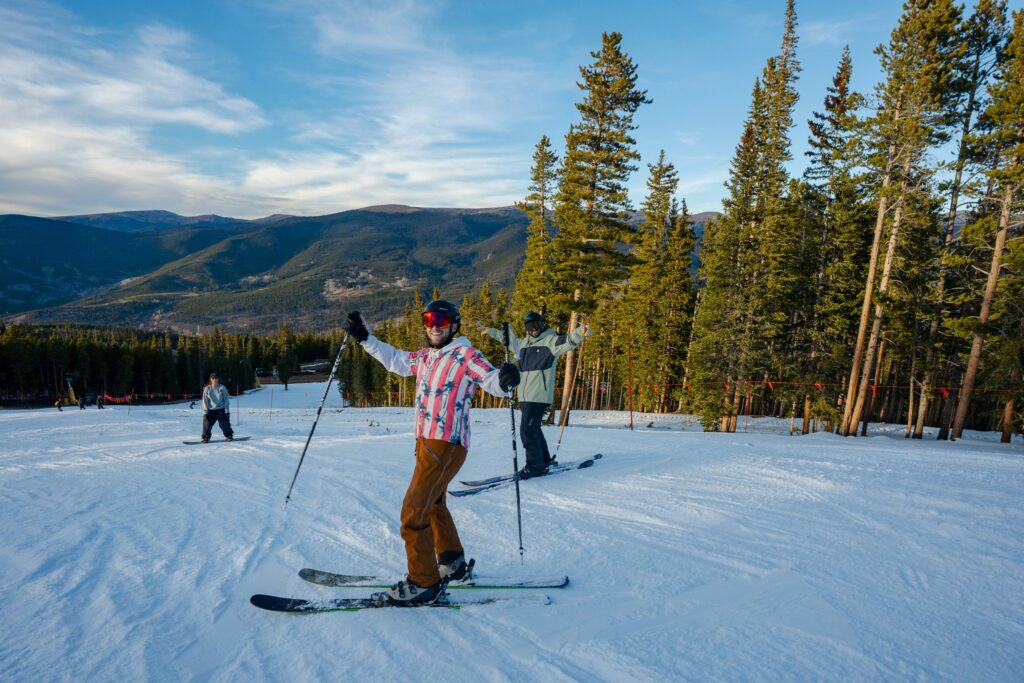 A man skis at Keystone's opening day in October 2025.