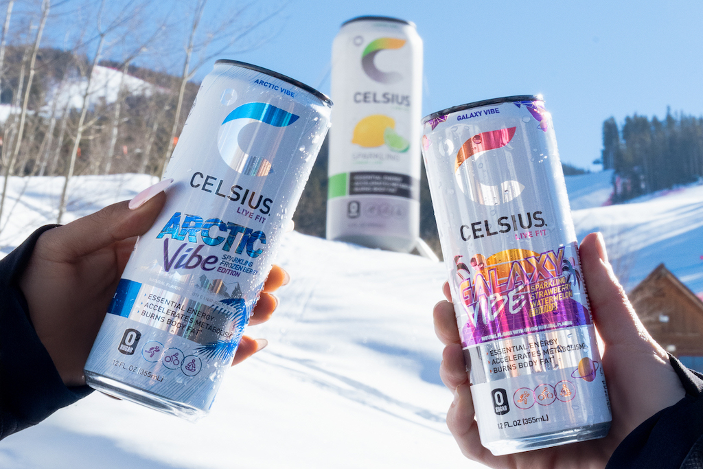 Toasting drinks on slopes of Beaver Creek Ski Resort on a sunny day