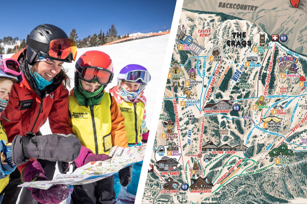 Kids looking at Kids Adventure Map at Jackson Hole