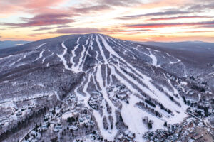 Aerial of Stratton Mountain at sunset