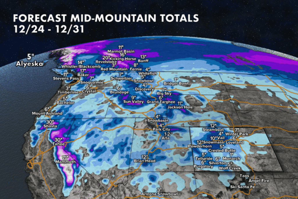OnTheSnow West Snow Forecast for Christmas Weekend