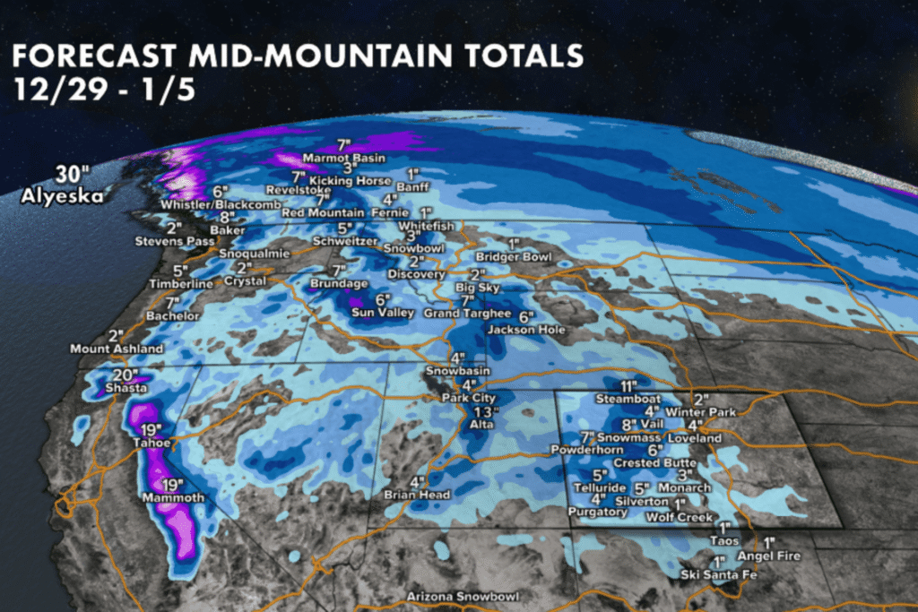 OnTheSnow West Snow Forecast for New Year's Eve Week