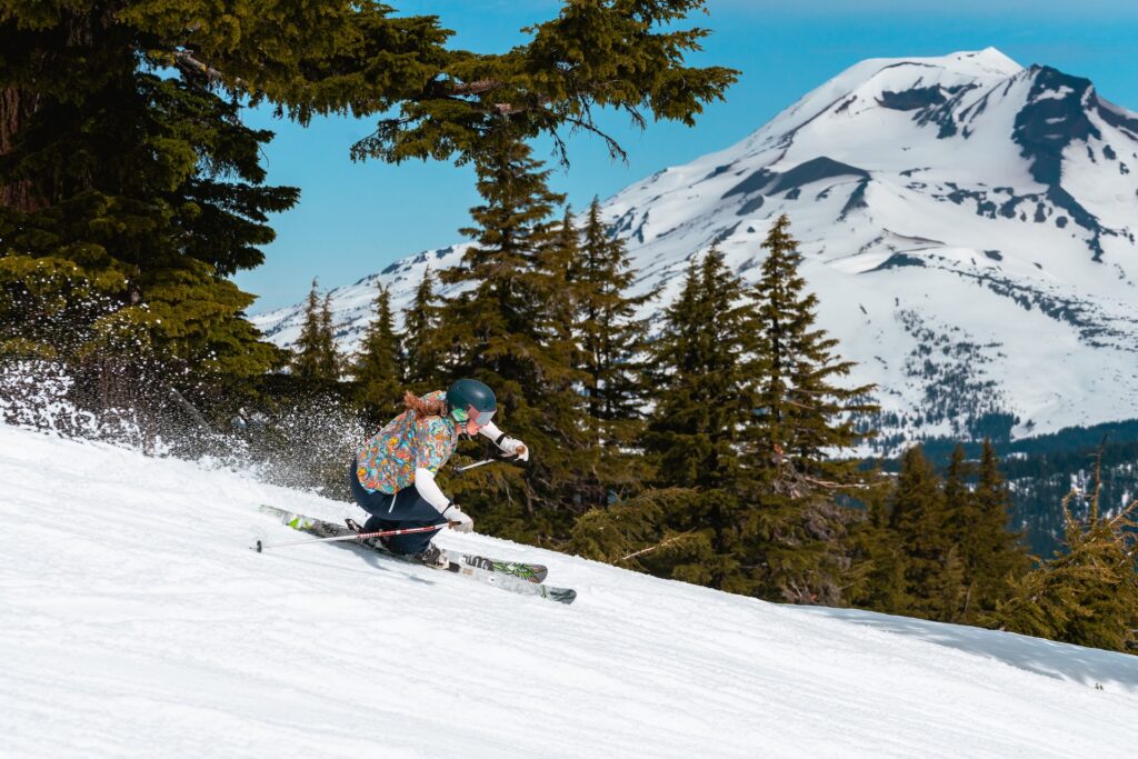 Skiing through soft spring snow at Mt. Bachelor