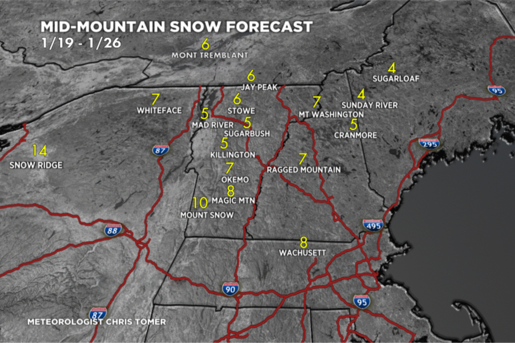 OnTheSnow East Snow Forecast for 1/18/2026
