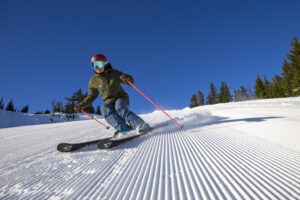 Bluebird day on groomed run at Mt. Bachelor