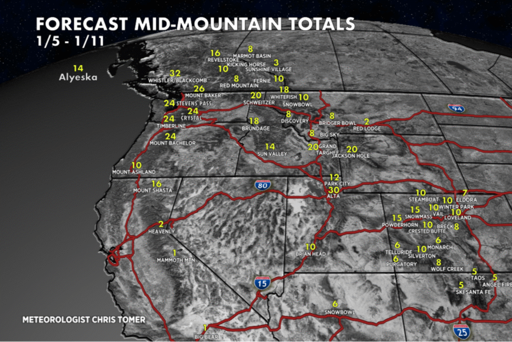 OnTheSnow West Snow Forecast for 1/4/2026