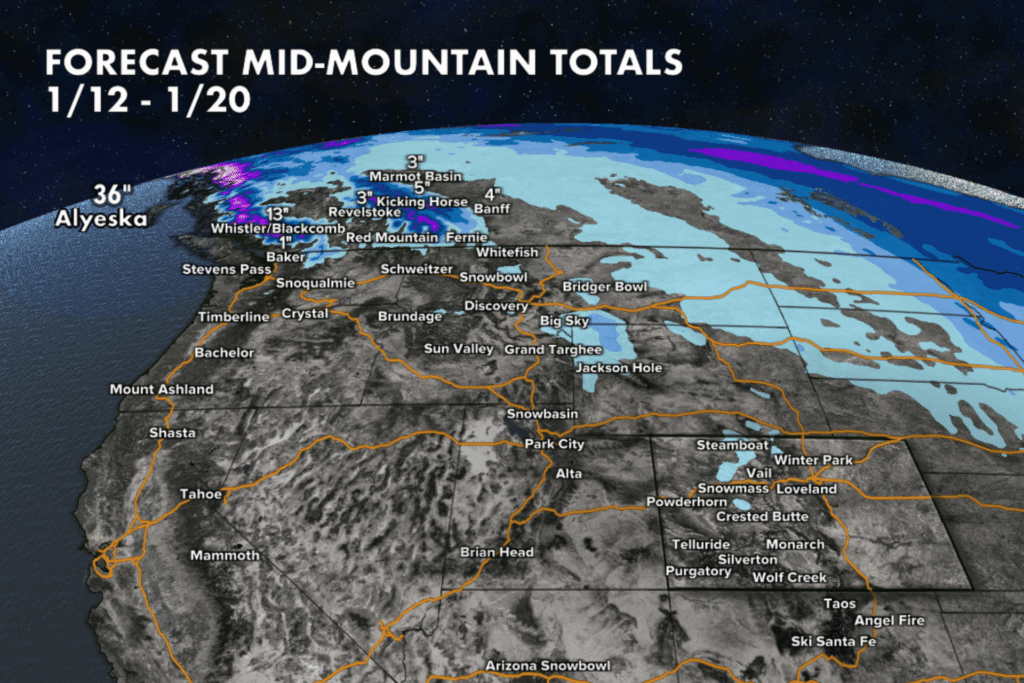 OnTheSnow West Snow Forecast for 1/7/2026