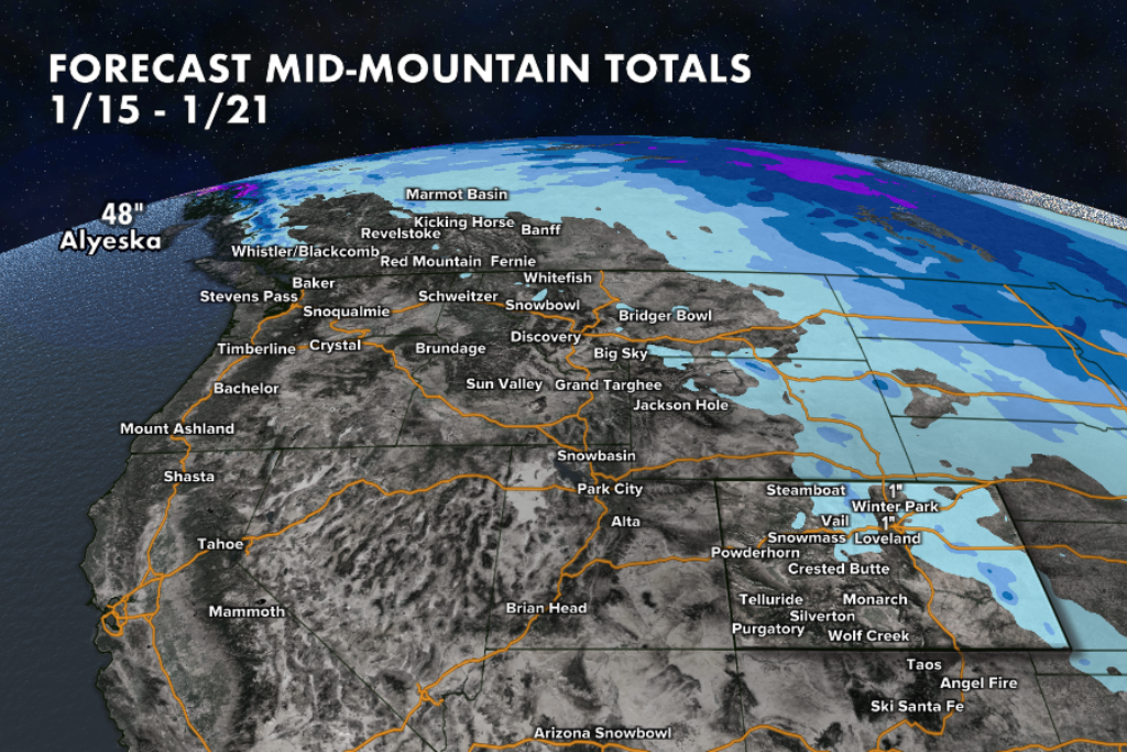 OnTheSnow West Snow Forecast for 1/14/2026