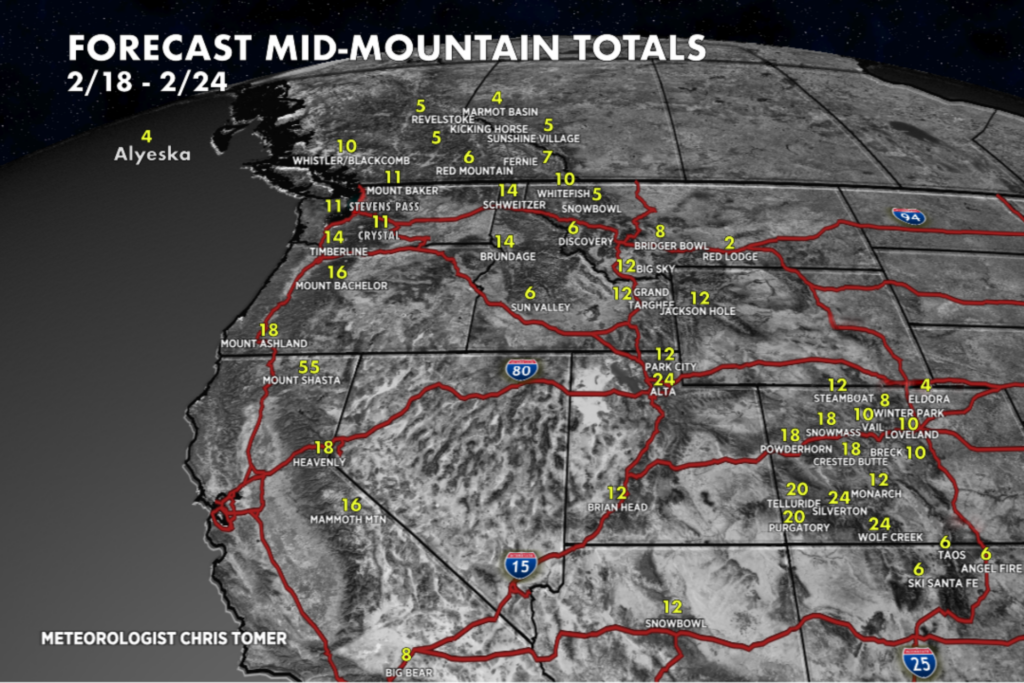 West Snow Forecast for 2/18