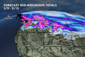 West Snow Forecast for 3/8/2026