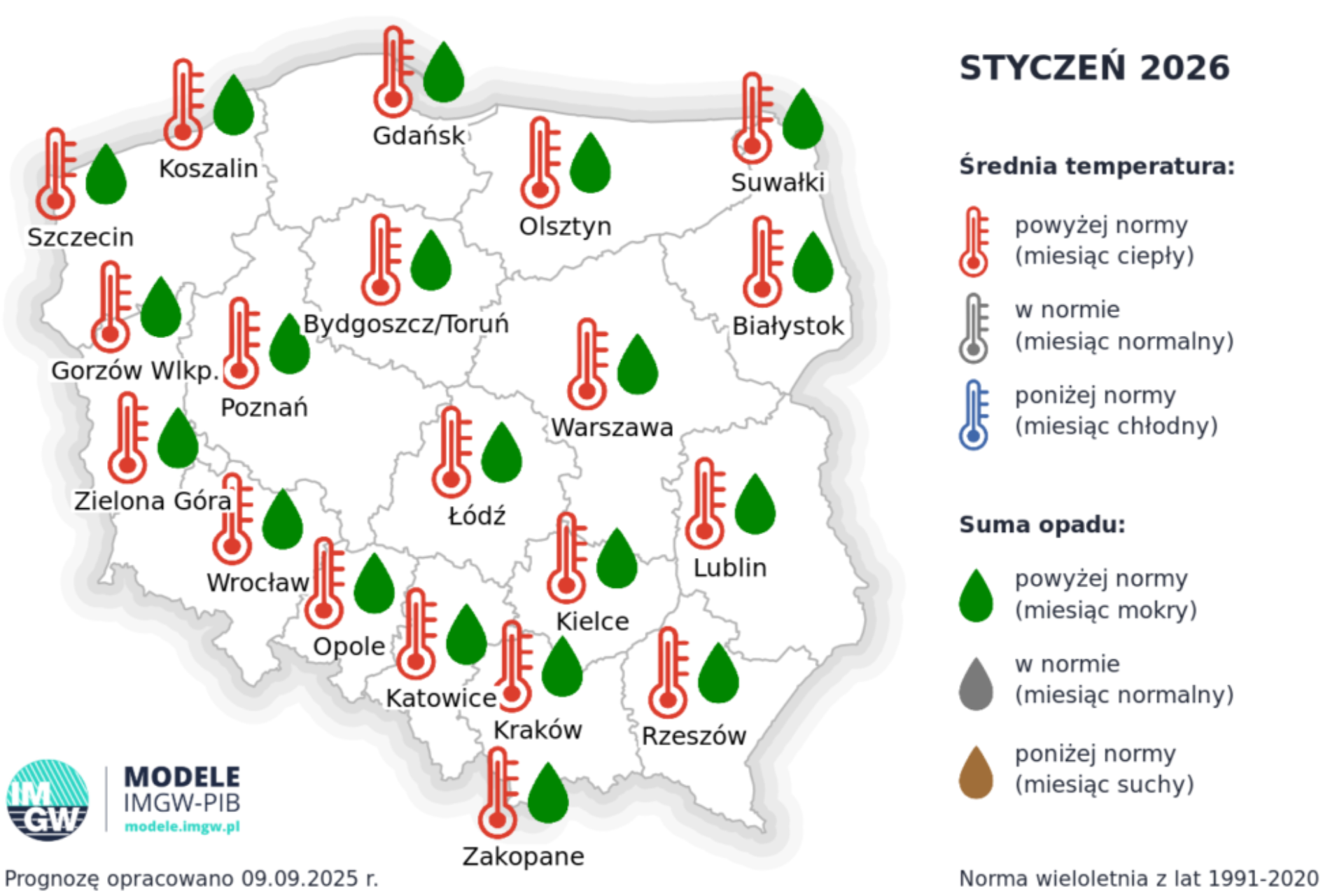 Prognoza na styczeń 2026 | Źródło: IMGW